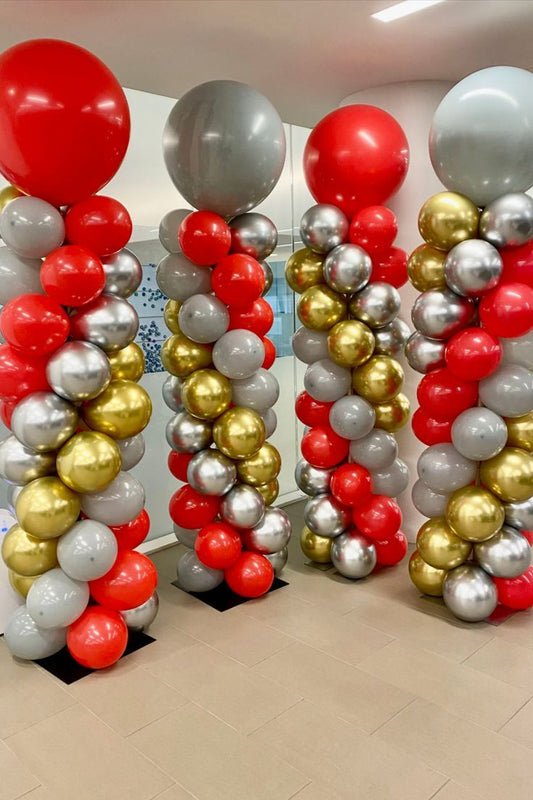 Personalised Company Logo Sticker Balloon Gray, Gold, White and Red Pillar/Column/Tower - Corporate Event, Grand Opening, Company Event Perfect for special occasion!