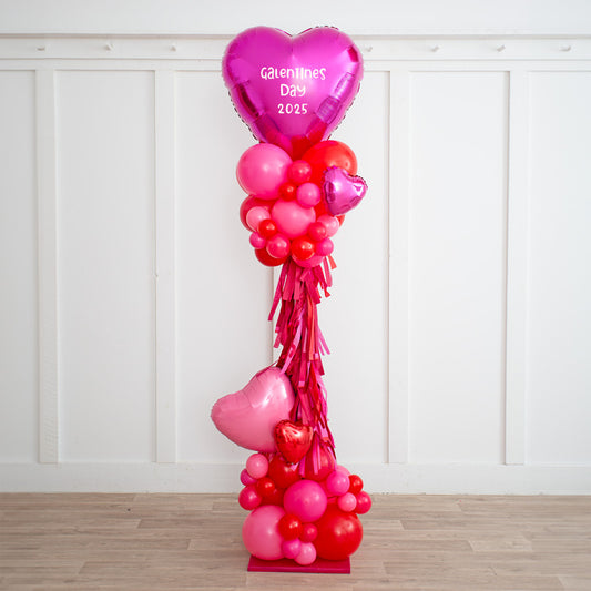 Personalised Clear Balloon with Red and Pink Confetti and Balloon with Tassels Accents Pillar/Column/Tower – Perfect for Valentine's Day, Anniversaries, Proposal, Engagement Party