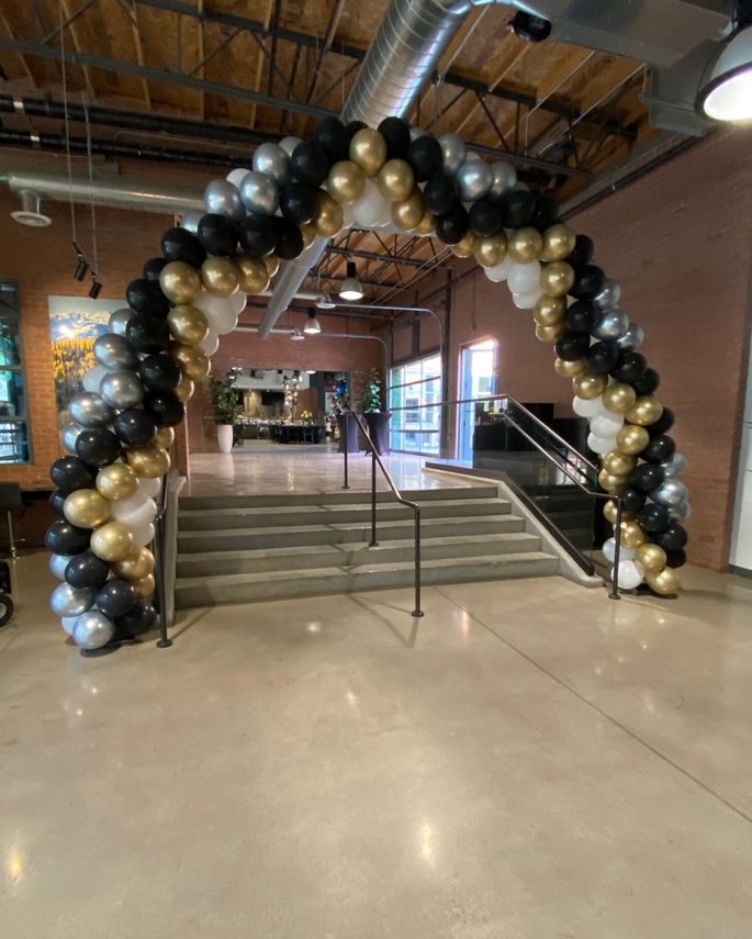 Balloon Arch Arrangement Black, Silver, Gold and White - Corporate Event, Grand Opening, Company Event Perfect for special occasion!