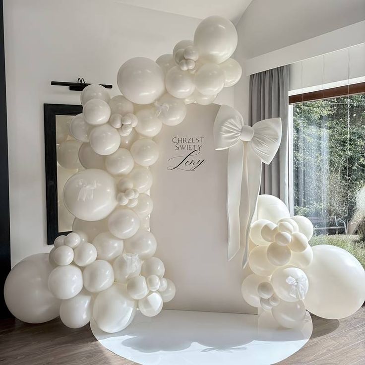 Customizable Board Backdrop with Balloons White and Customize Big Ribbon - Perfect for special occasion