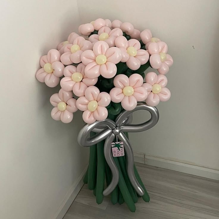 Customize Balloon Bouquet Flowers Colors Pink, Yellow, Green and Silver - Perfect for any special occasions!