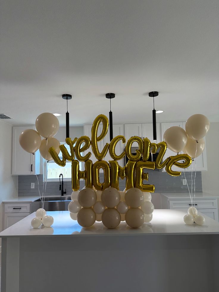 Platform Beige 'WELCOME HOME' with Latex Black Designed Ribbons, Beige and Light Gold – Customizable Design