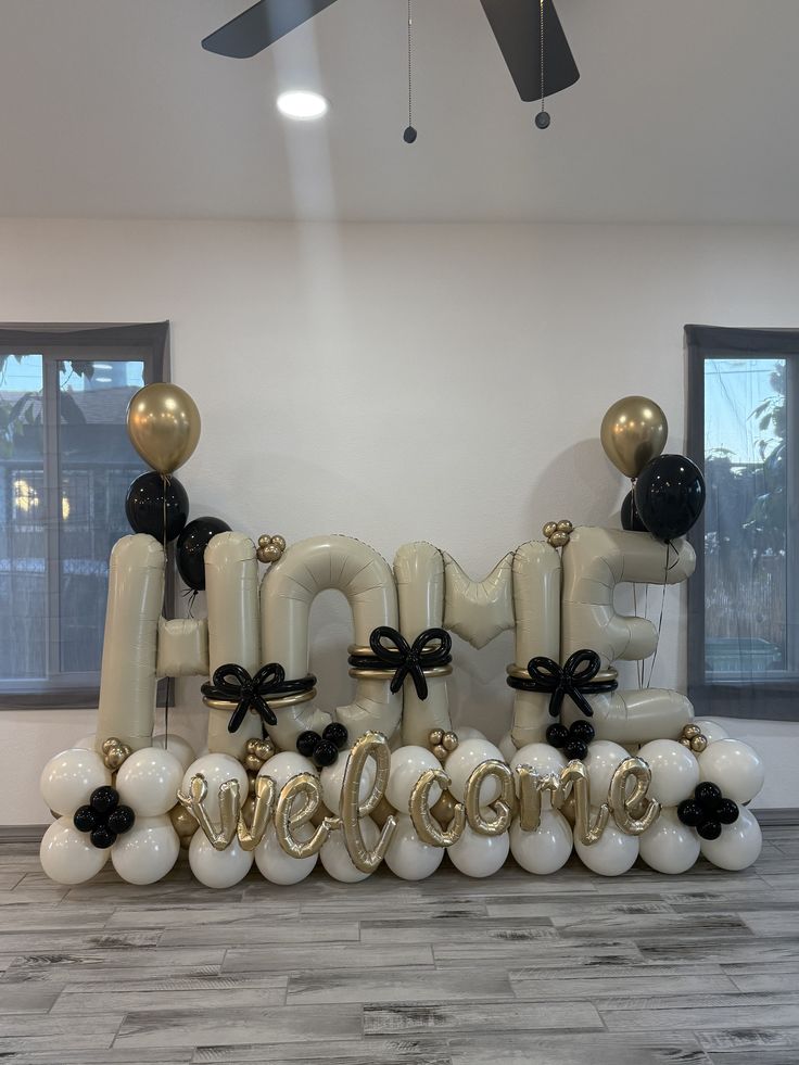 Platform Beige 'WELCOME HOME' with Latex Black Designed Ribbons, Beige and Light Gold – Customizable Design