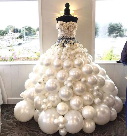 Personalise White Wedding Dress Balloons with White Artificial Flowers - Perfect for Bride To Be, Wedding, Bridal Shower, Proposal Special Occasions