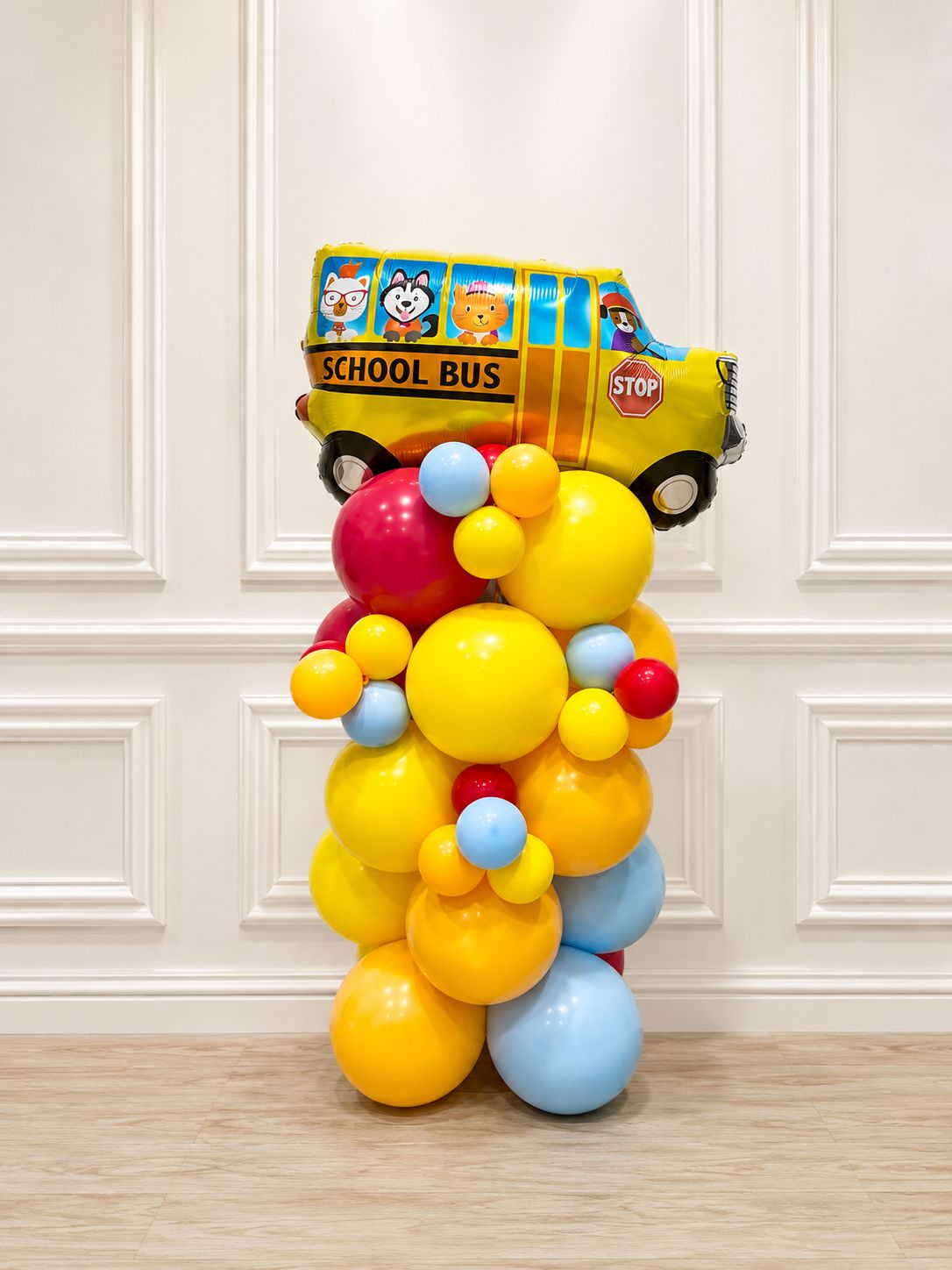 Pillar/Column/Tower School Bus with Balloon Red Yellow Blue - Customizable Design First day of School