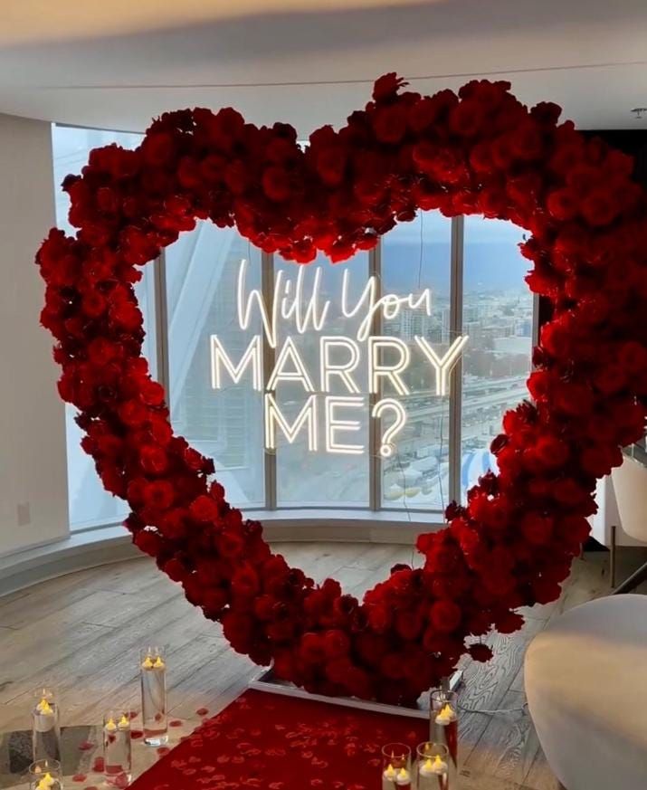 Artificial Flowers, Candles, Giant Red Heart Artificial Flower, LED Customize Acrylic 'Will You Marry Me' and Red Carpet - Perfect for Proposal, Wedding, Anniversary special occasions!