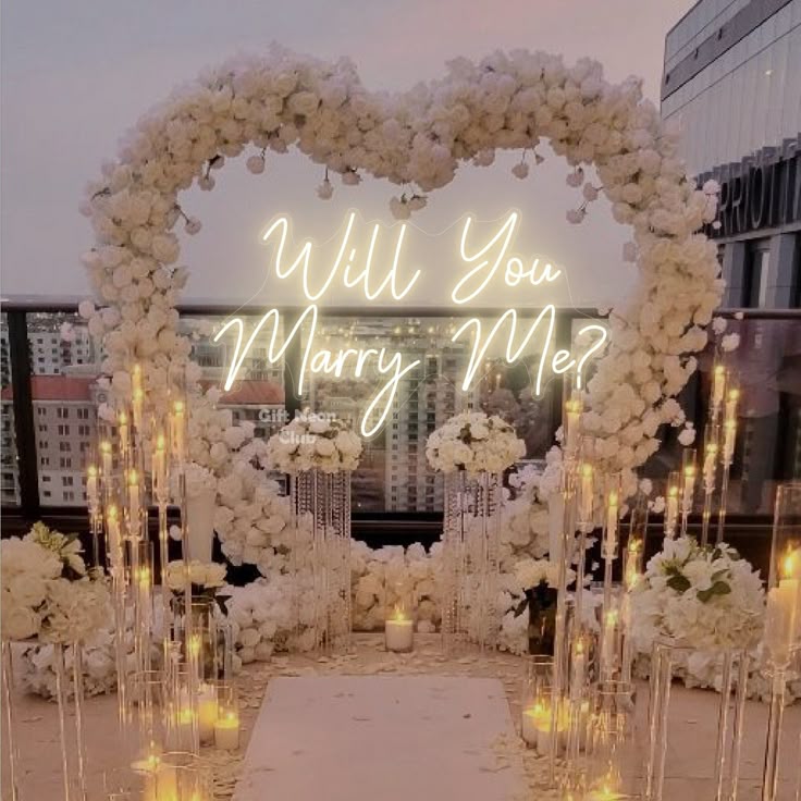 Artificial Flowers, Candles, Giant White Heart Artificial Flower, LED Customize Acrylic 'Will You Marry Me' - Perfect for Proposal, Wedding, Anniversary special occasions!