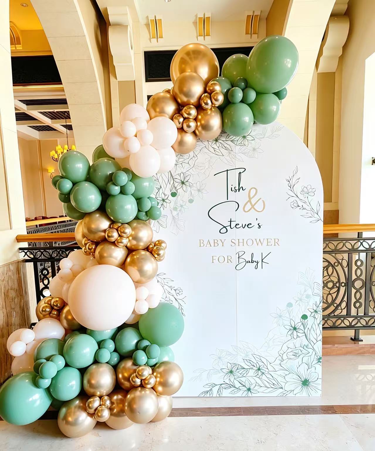 Customizable Board Oh Baby Backdrop Sage Light Gold and White Beige
