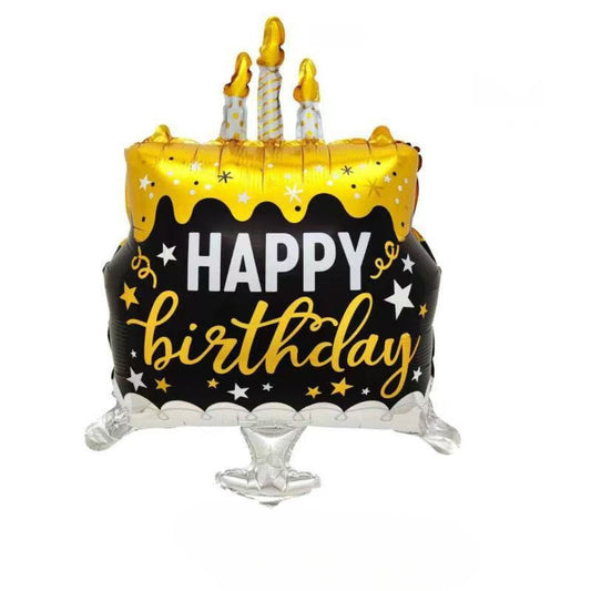 Black and Gold ‘Happy Birthday’ Cake Balloon Helium Foil Balloon - Perfect for any birthday celebrations!