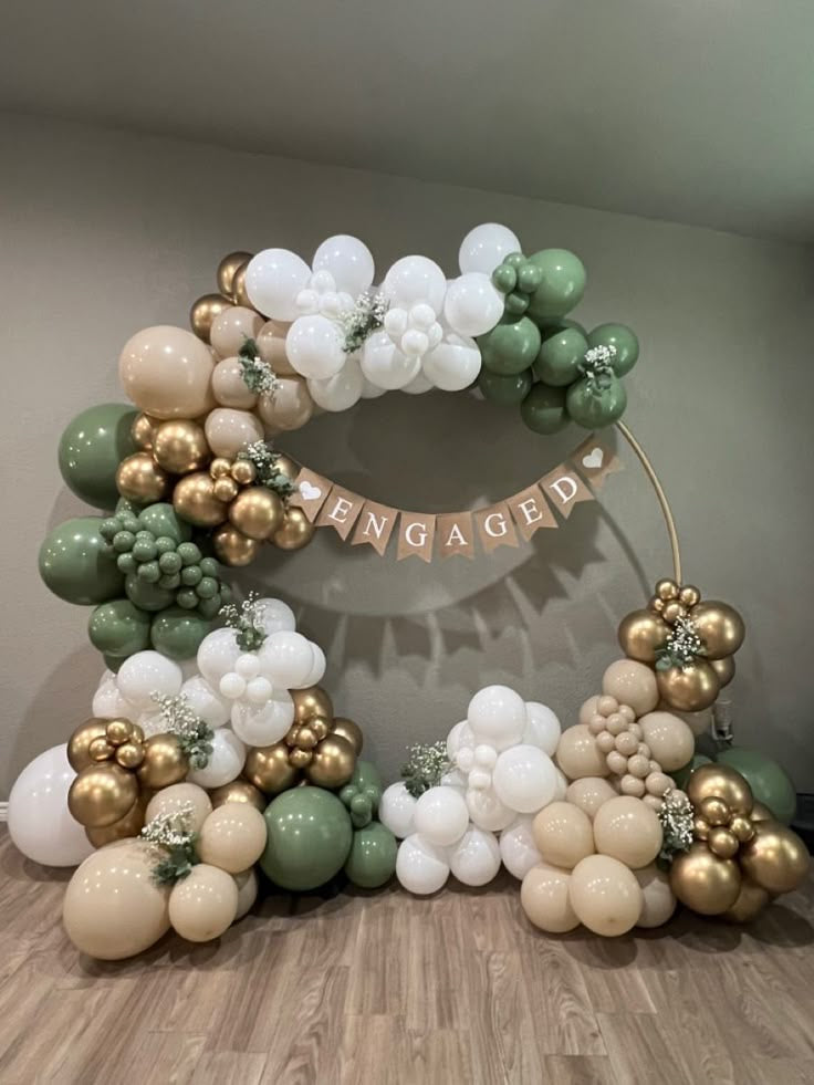 Balloon Green, Beige, Light Gold and White Decor Setup - Perfect for special occasions