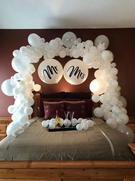 Balloon White Decor Setup with Mr&Mrs Printed Balloon - Perfect for Engagement, Proposal, Valentine’s, Wedding Celebrations