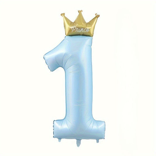 Blue with Gold Crown “Prince” Number 1 Helium Foil Balloon - Perfect for 1st First Birthday Celebration!