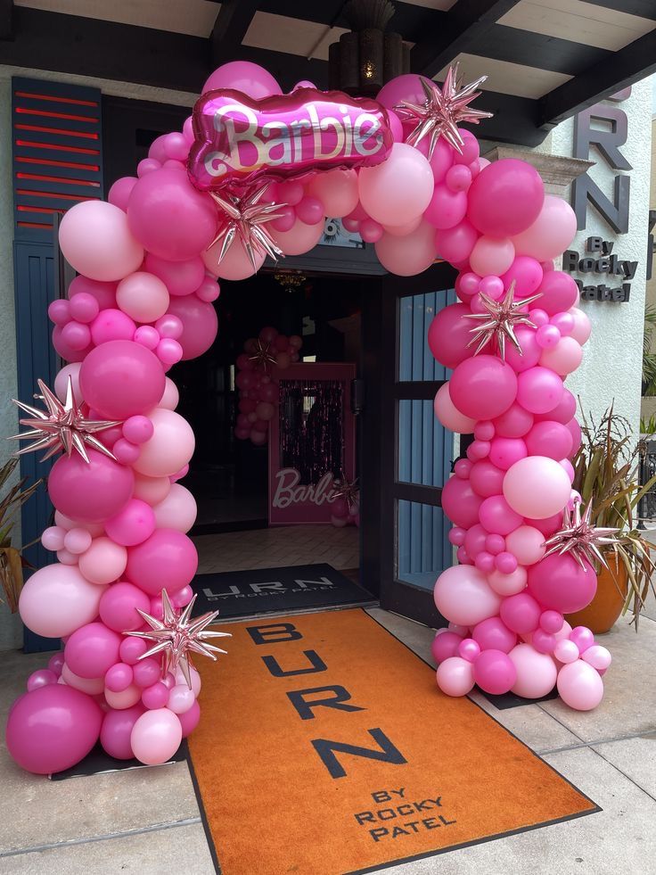 Balloon Different Shades of Pink with Stars and ‘Barbie’ Foil Accents Decor Arch Setup Barbie-Themed - Perfect for special occasions