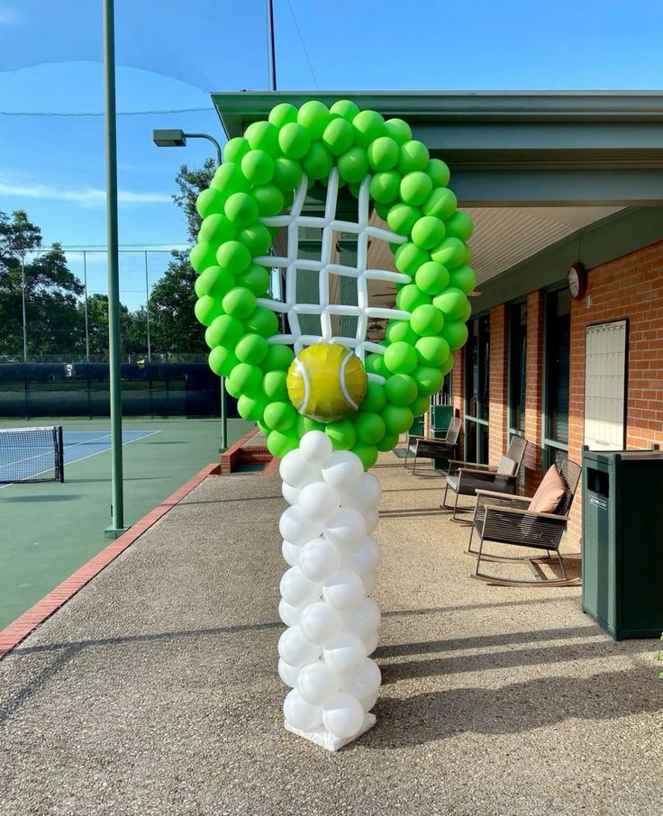 Customize Tennis Racket Designed Balloons White and Green with Tennis Ball accents - Perfect for special occasion