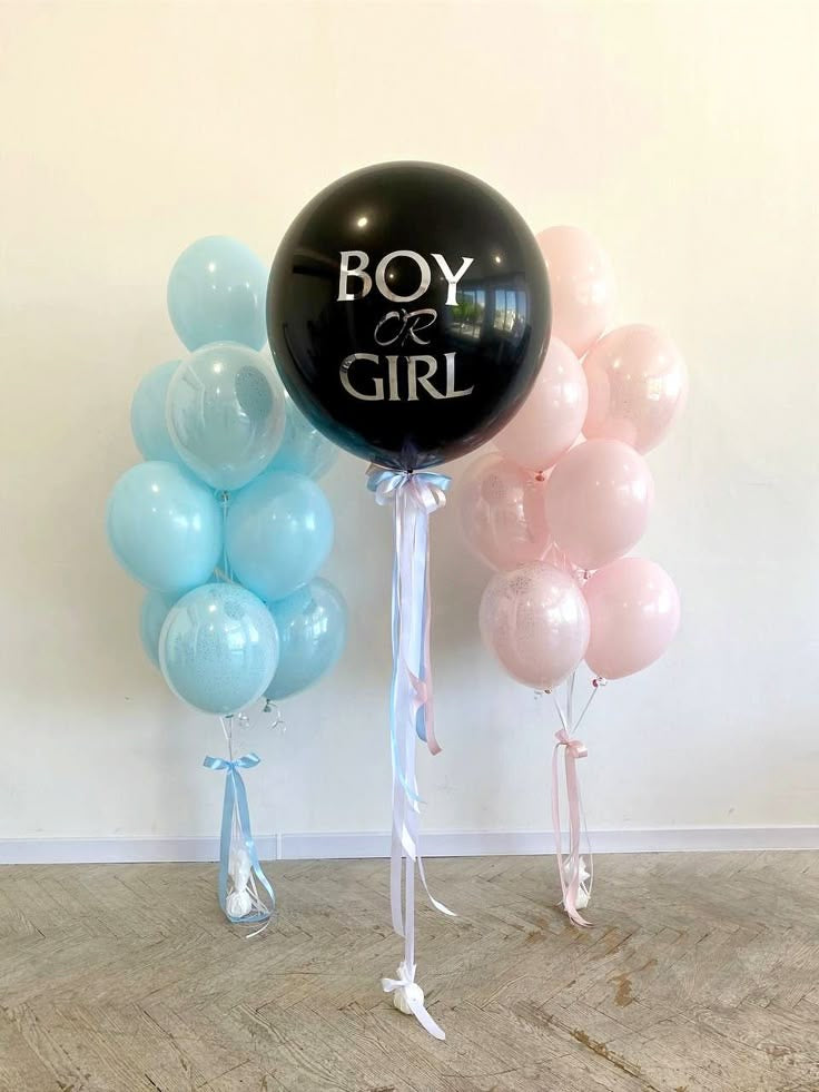 Personalised Helium Balloon Gender Reveal-Themed Clear with Double Layered Blue and Pink Latex Bunch and Ribbons - Perfect for any Occasions