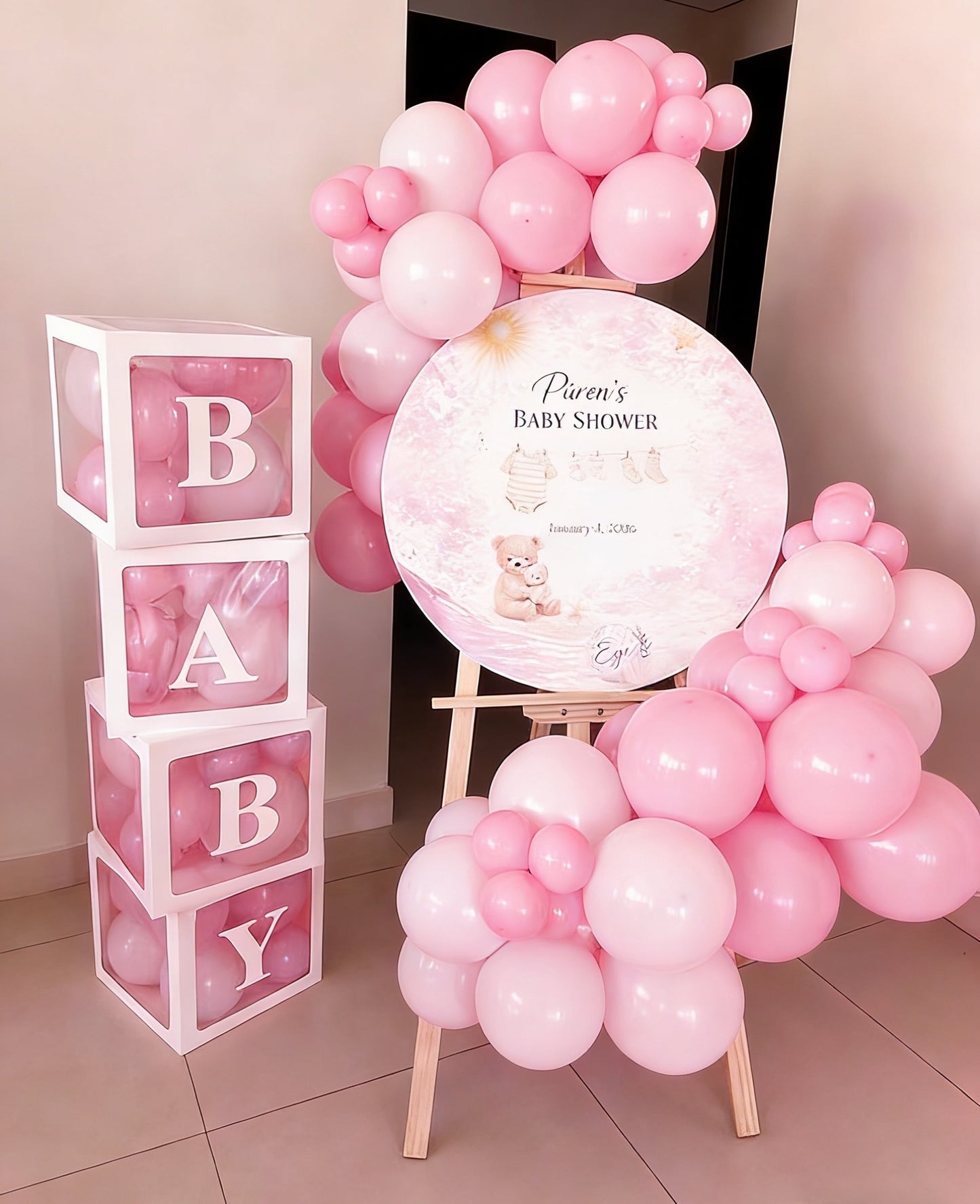 Hospital or Home Customize Welcome Board with Balloon Pink and BABY Box - Perfect for special occasions Baby Shower Welcome Baby