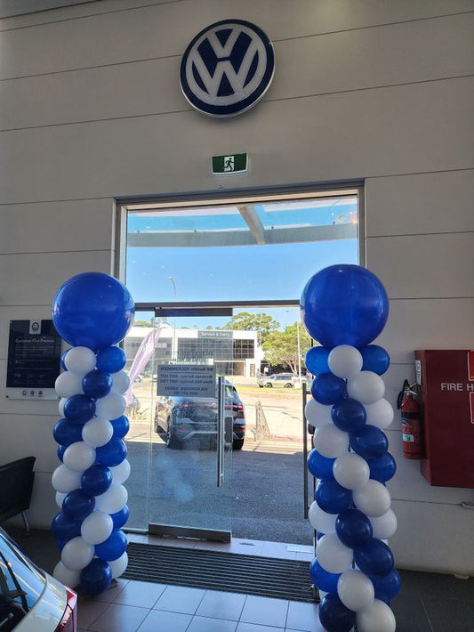Personalised Company Logo Sticker Balloon Blue and White Pillar/Column/Tower - Corporate Event, Grand Opening, Company Event Perfect for special occasion!
