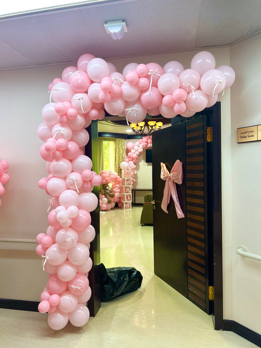 Organic Balloon Chain Hospital Setup Pink Balloons with Pink Bow accents - Perfect for special occasion