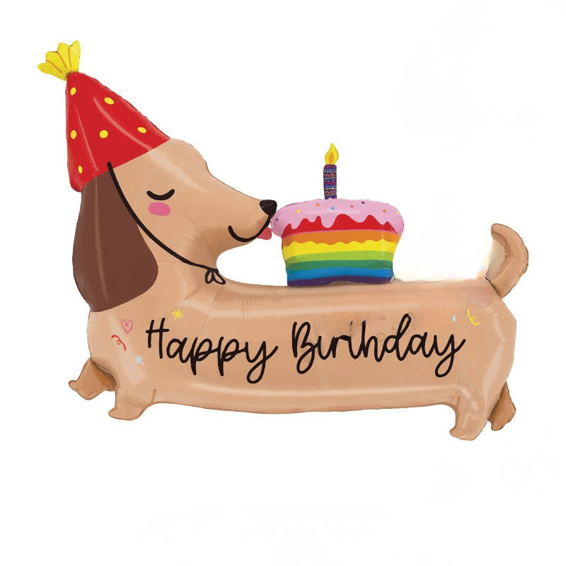 Dachshund Dog with ‘Happy Birthday’ and Cake Helium Foil Balloon - Perfect for any celebrations!