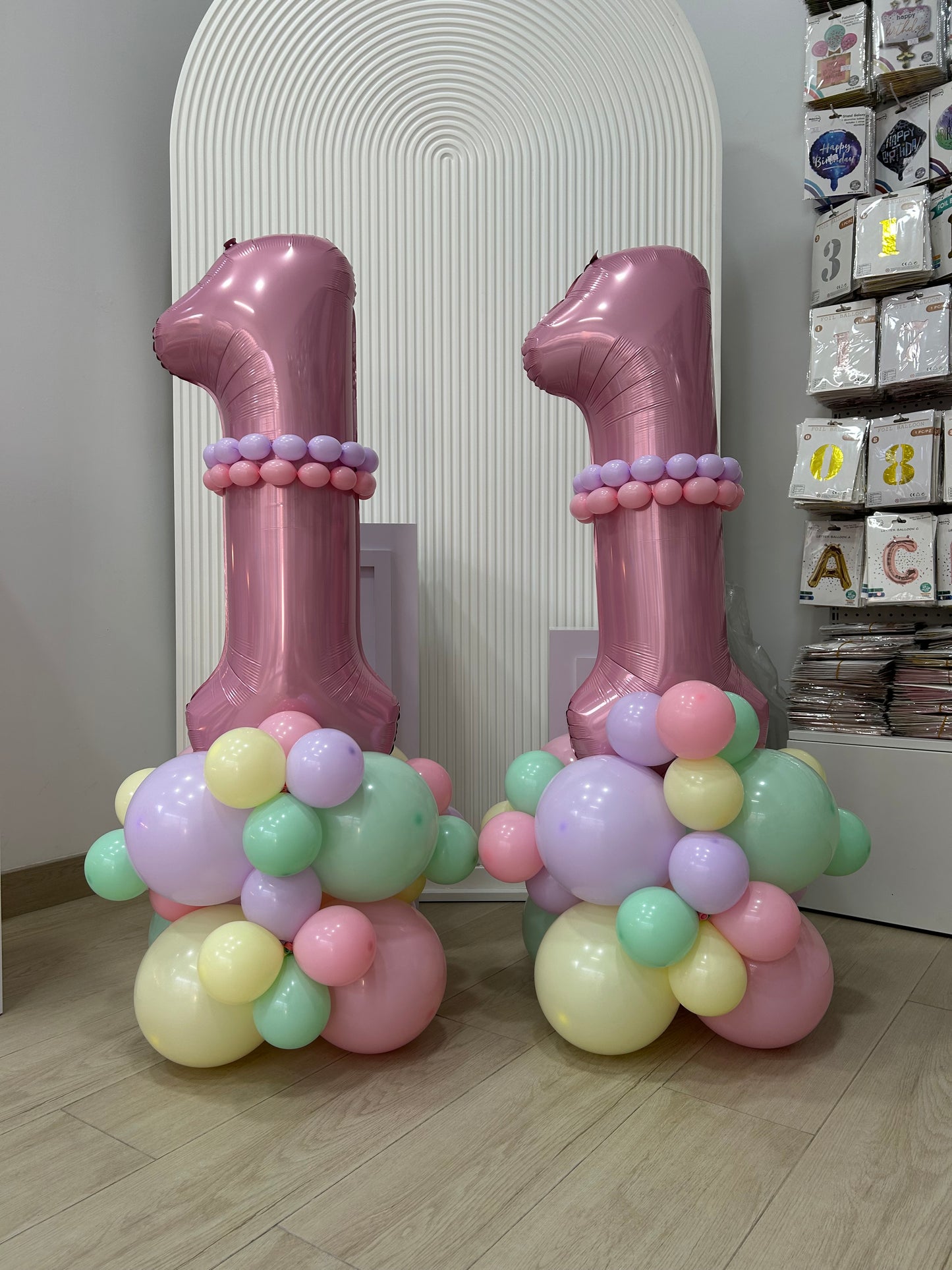 Number Balloon on Stand Pastel Pink Number "1" Balloon Arrangement - Customizable and Balloon Design