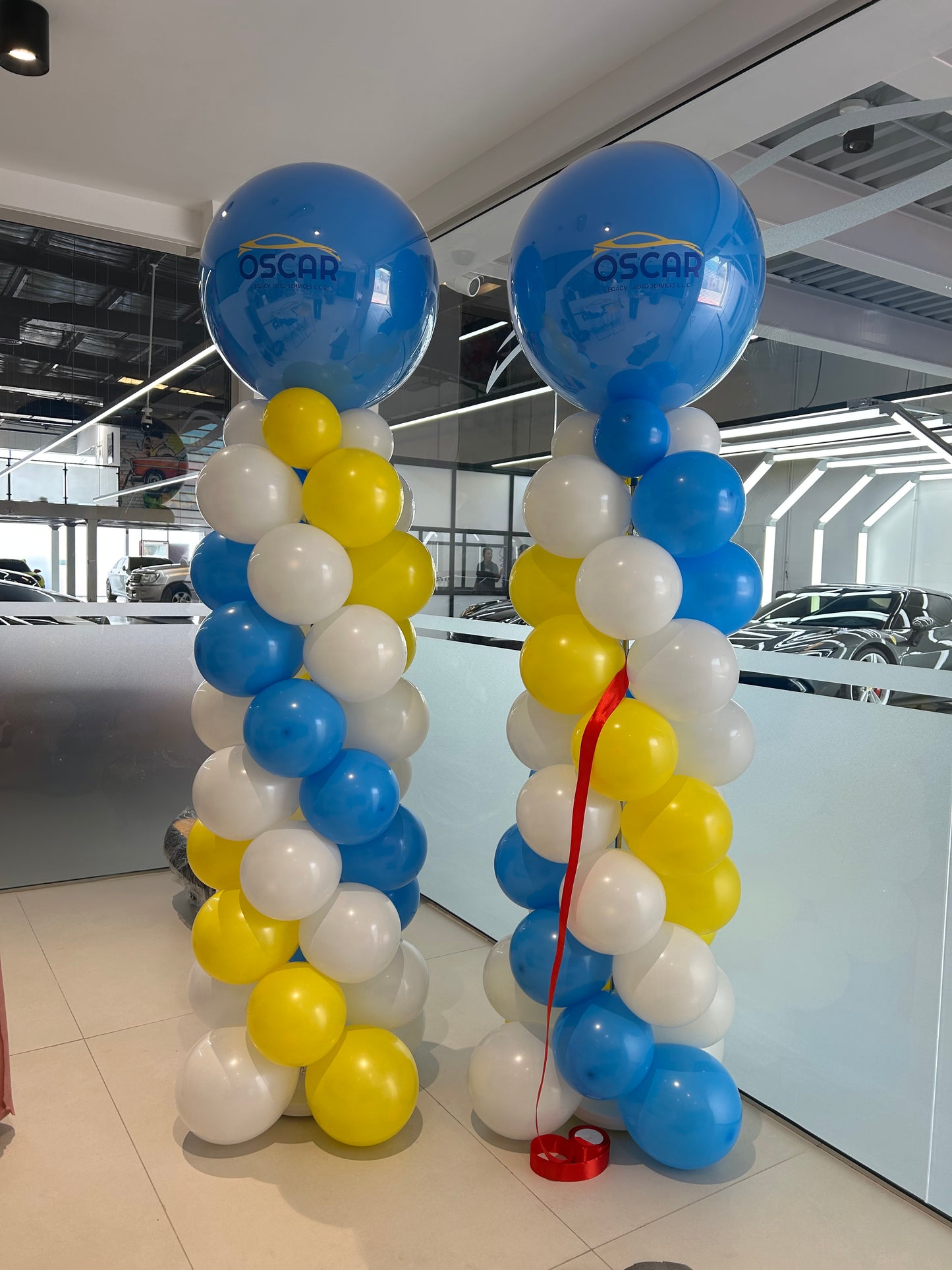 Pillar/Column/Tower Latex White Blue and Yellow with Customize Company Logo Sticker - Customizable Design Perfect for Corporate Event, Grand Opening, Company Event!