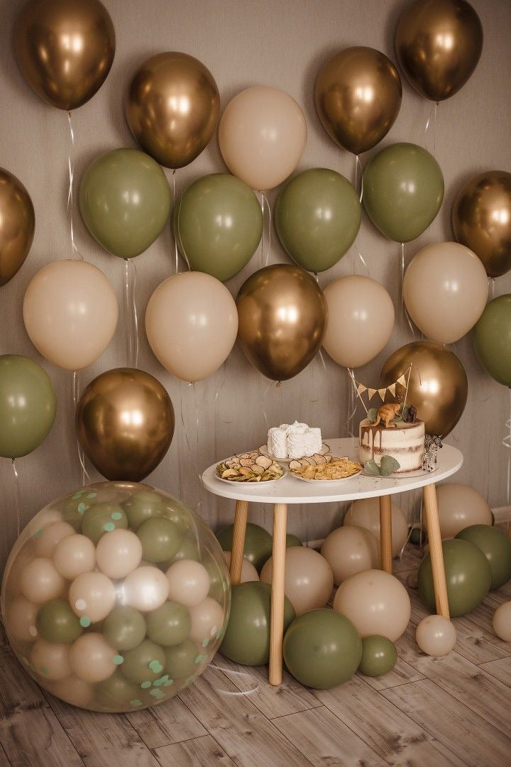 Helium Balloon Set of 20pcs 10-inch Colors Sand White, Olive Green and Light Gold with Floor Balloons and 36-inch with Mini Latex Inside - Perfect for any Occasions