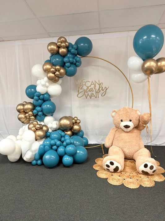 Baby Shower Balloon Gold, White and Bluegreen Decor Setup with Teddy Bear and Latex Helium Bunch - Perfect for special occasions