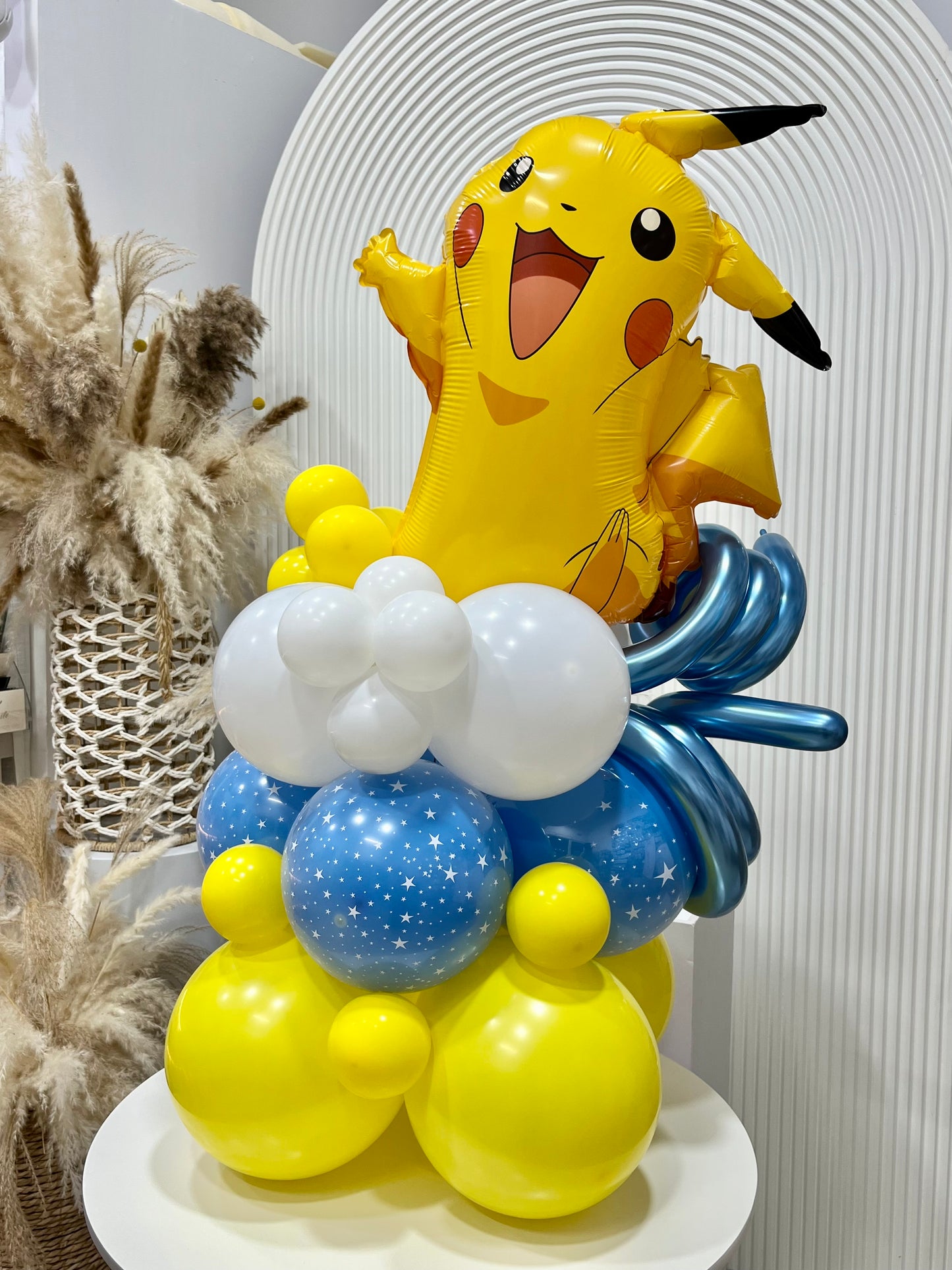 Personalised Pikachu White, Blue, Yellow and Twisted Shinny Blue 260q Accents Balloon on Stand - All Colors Available