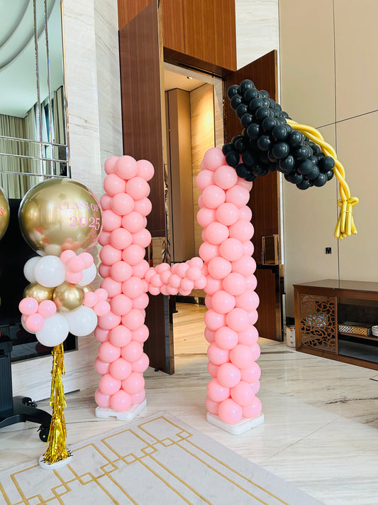 Personalised Customizable Letter Pink Balloons with Black Graduation Hat - Perfect for special occasion