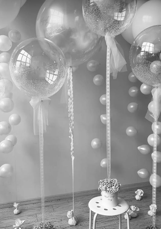 Helium Balloons 18-inches Clear with White Foam, 36-inches Clear with Silver Latex, 36-inches White Latex with Mini Latex accents - Perfect for Special Occasions!