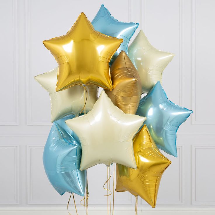 Helium Balloons Bunch Star-Shaped Blue, Gold and Beige - Perfect for any Occasions
