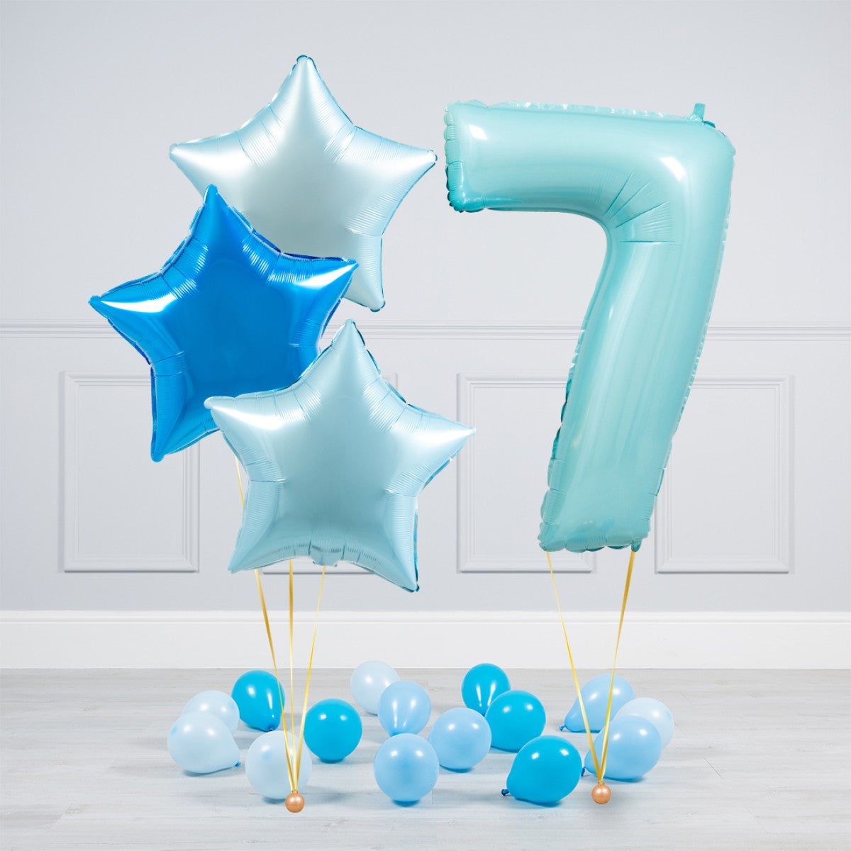 Helium Blue Single Number Set Balloon - Different Shade of Blue Stars with Mini Balloons
