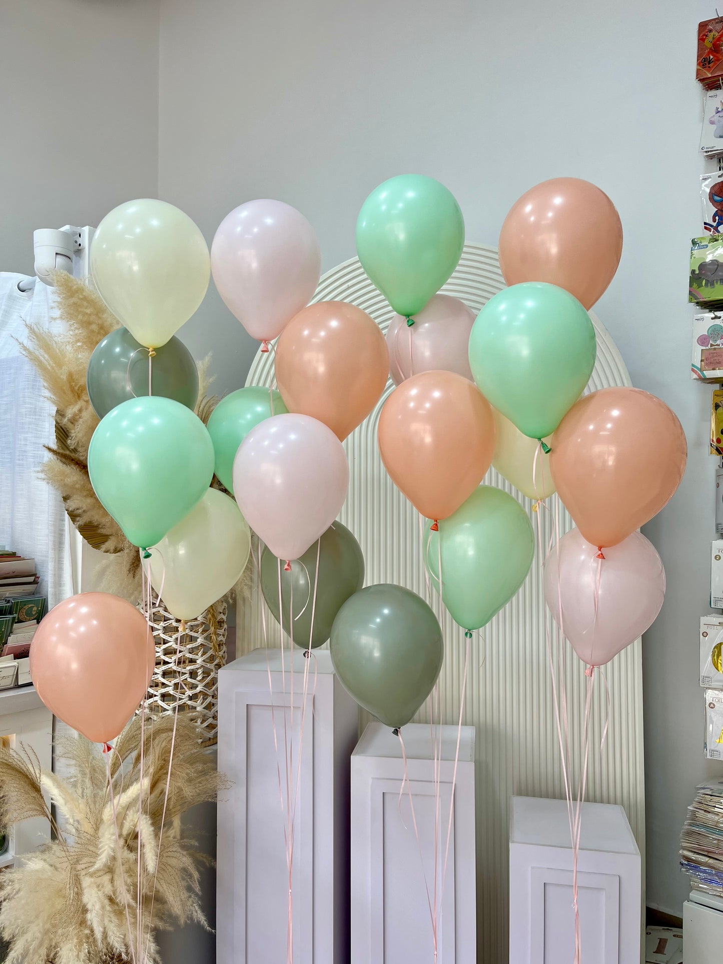 Latex Helium Balloon Pastel Colors Peach, Mint Green, Army Green, Yellow and Pink Bunch - Perfect for any special occasions!