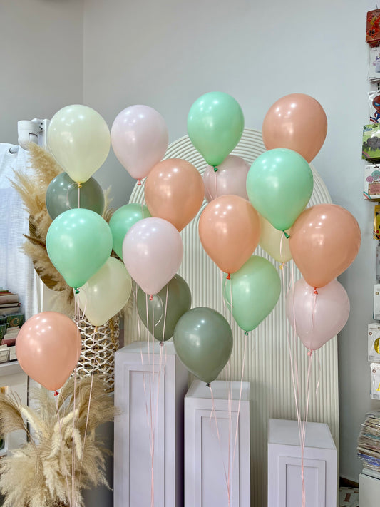 Latex Helium Balloon Pastel Colors Peach, Mint Green, Army Green, Yellow and Pink Bunch - Perfect for any special occasions!