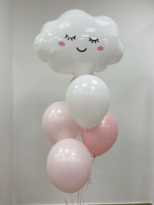 White Cloud and Latex Pink and White Helium Balloon Bunch - Baby Shower, Perfect for special occasions!