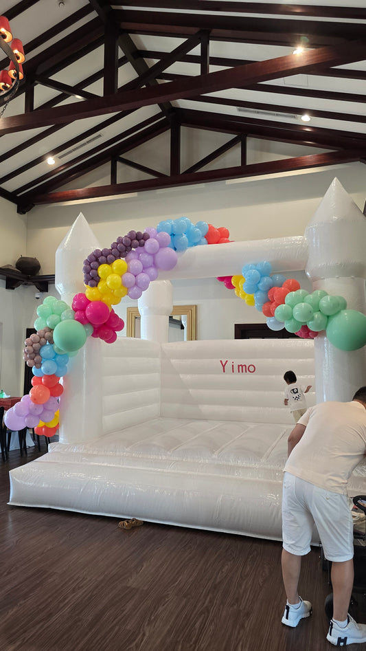 Bouncing Castle Rental 4x4m with Pit Balls and Balloon Decor Purple, Pink, Mint Green, Peach and Blue - Perfect for Kids Birthday!