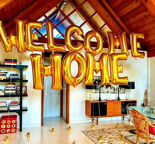 'WELCOME HOME' Balloons Pastel Colors Gold With Helium Balloon