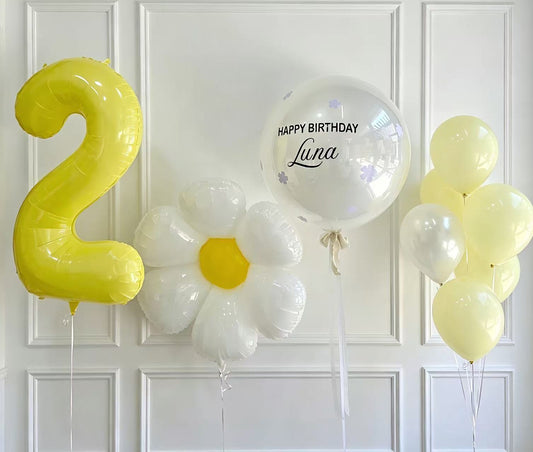 Daisy Helium Bunch Pink Pastel Color Customized Sticker and Personalised Customize Sticker Number 2 Yellow