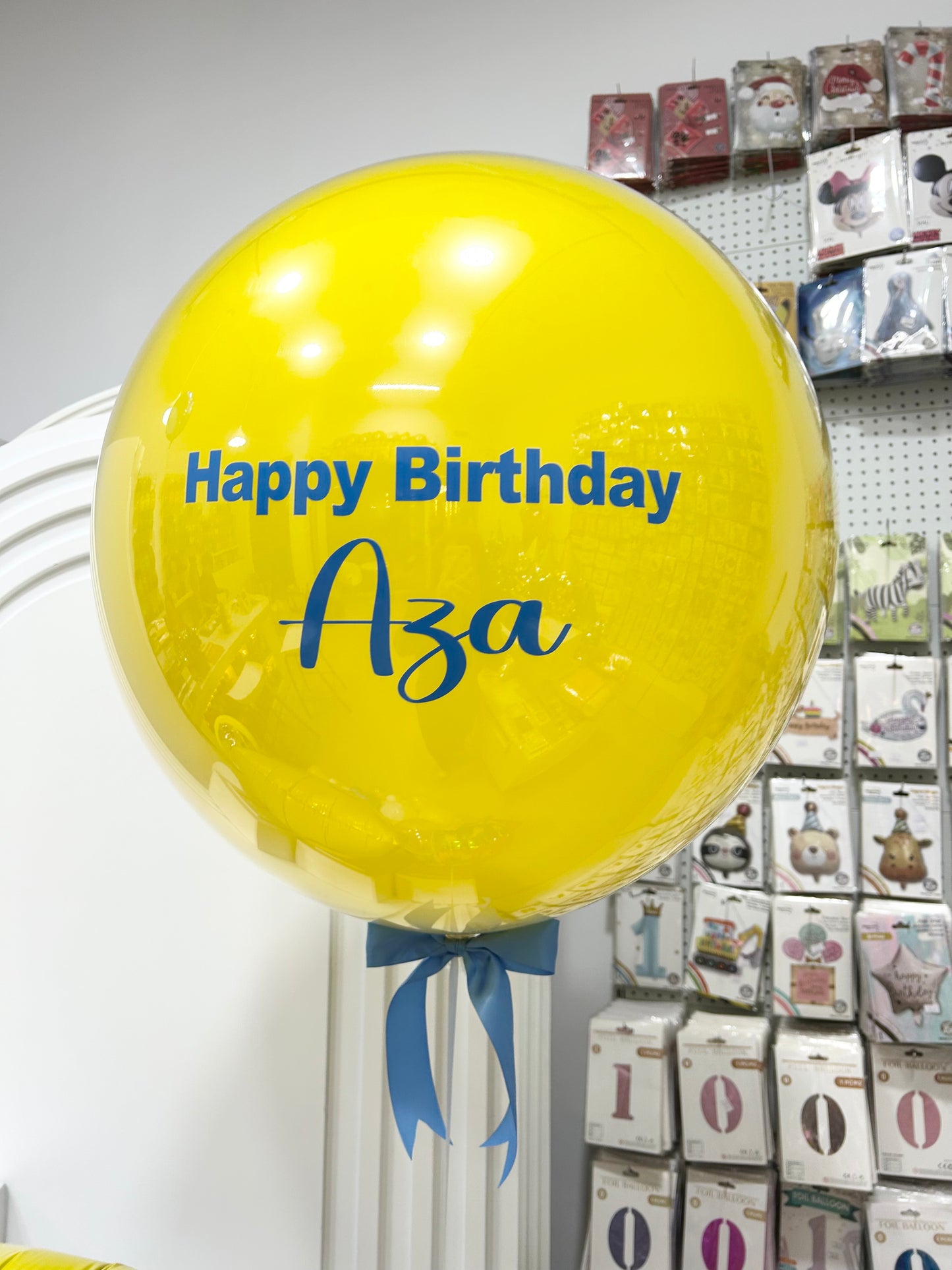 Personalised Clear with Yellow Latex Silver Confetti and Customize Sticker – Customizable Design