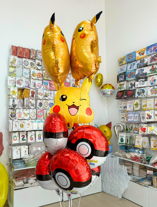 Pokémon Vibrant Balloon Set, Featuring a Full-Size Pikachu, Adorable Pikachu Face Balloons, and Iconic Pokéball Accents – Perfect for Fans of All Ages!