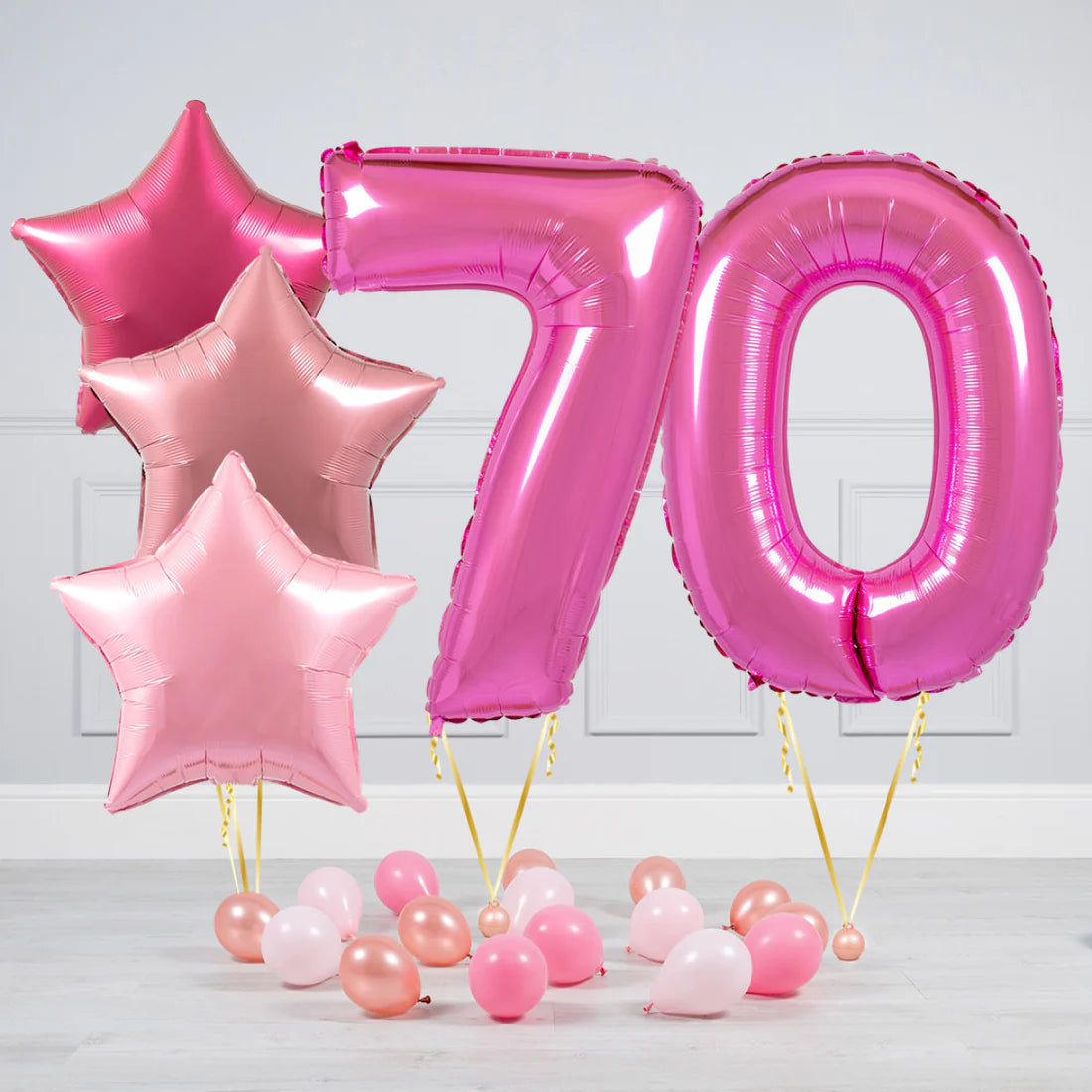 Helium Dark Pink Two Number Set Balloon with Different Shade of Pink and Mini Balloons