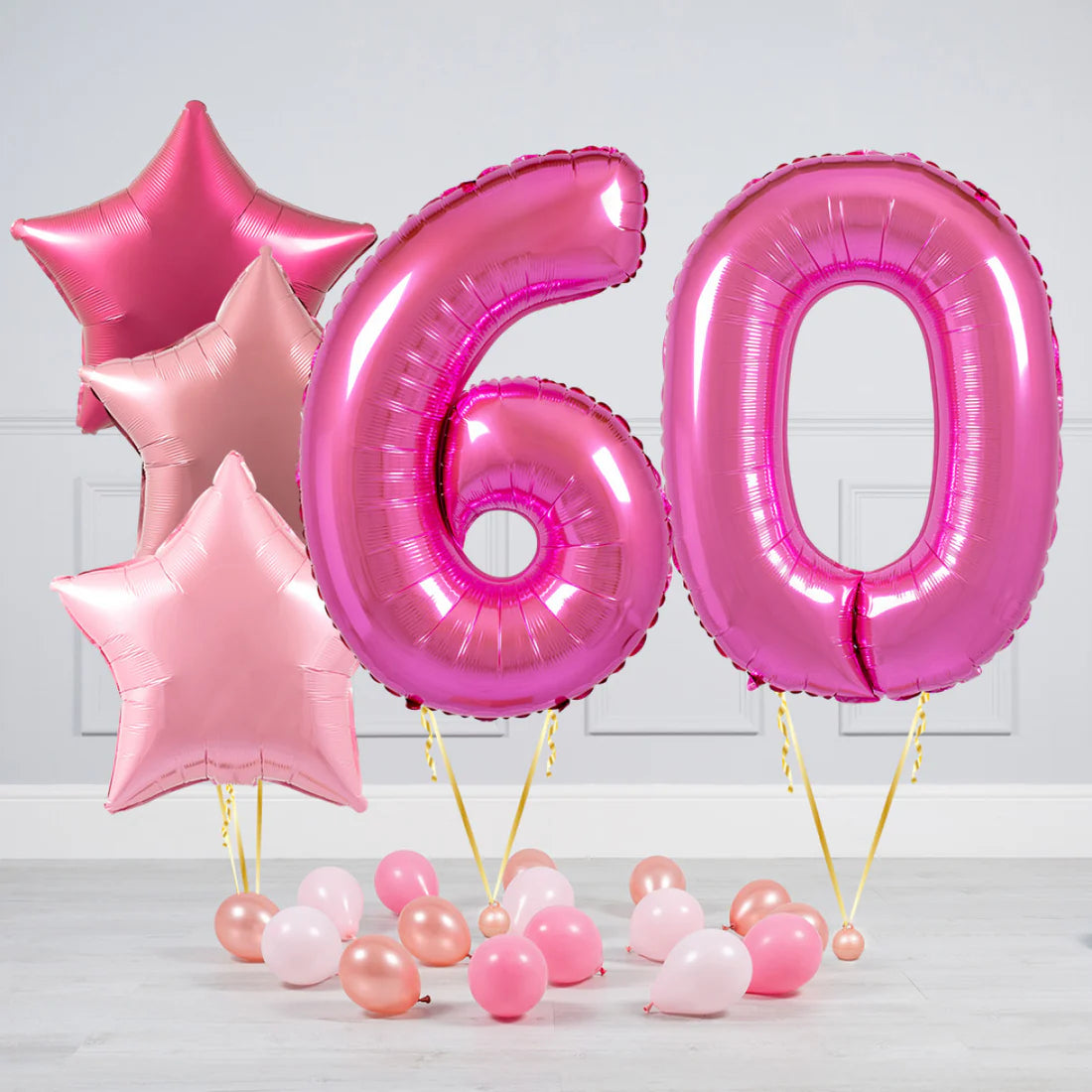 Helium Dark Pink Two Number Set Balloon with Different Shade of Pink and Mini Balloons