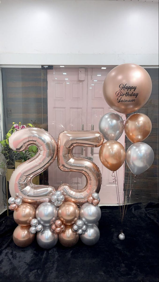 Platform Silver Numbers '25' with Latex Rose Gold and Silver with Helium Latex with Customize Sticker – Customizable Design