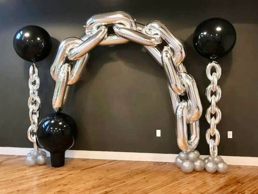 Balloon Arch  Arrangement Silver Chain and Black Helium with Silver Chain accents - Corporate Event, Grand Opening, Company Event Perfect for special occasion!