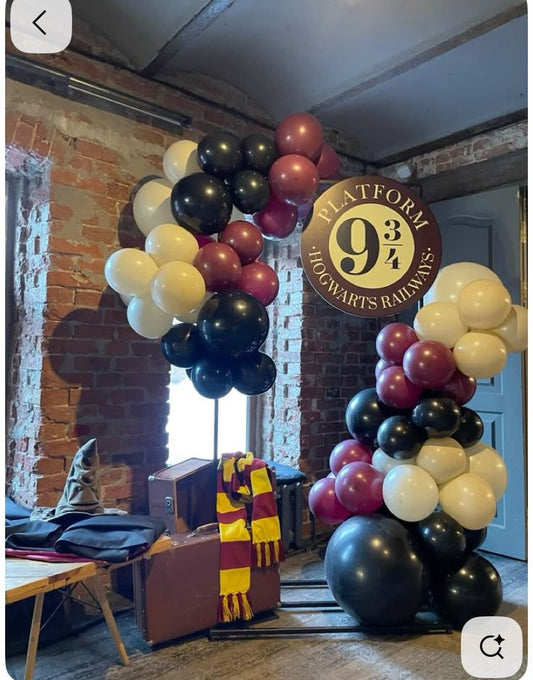 Balloons White, Black and Burgundy with Customize Circle Board Backdrop - Harry Potter-Themed Perfect for special occasion!