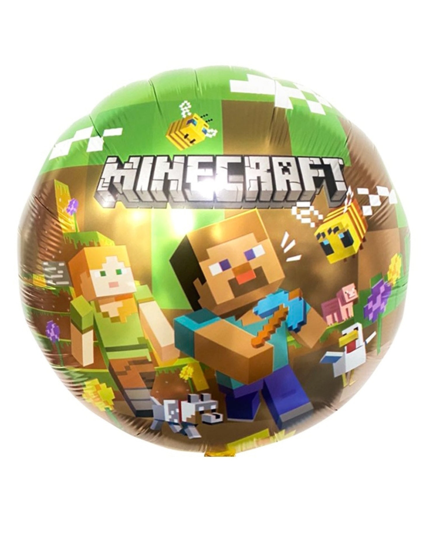 Minecraft Game Round Theme Gaming Cartoon Kids Birthday Helium Balloon Bouquet Green