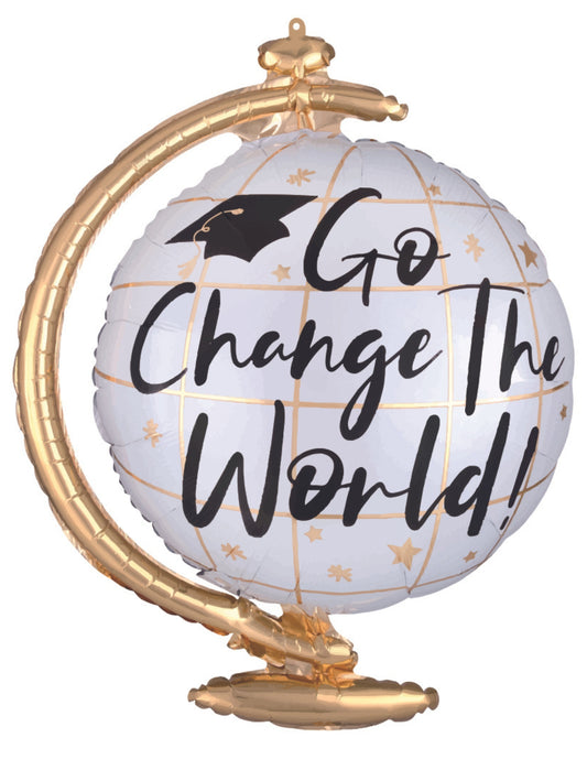 Go Change The World Globe Graduation Helium Balloon Bouquet White