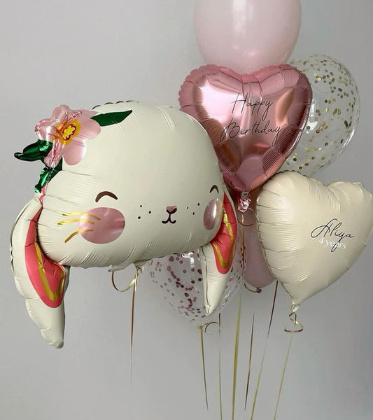 Beige and Pink Heart-Shaped with Customize Sticker, Clear with Confetti and Latex Bunch and Rabbit Helium - Rabbit-Themed Fairy-Themed Garden-Themed Perfect for any Occasions