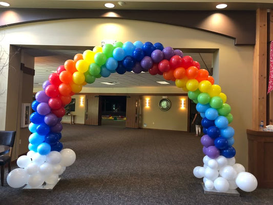 Balloon Arch Red, Purple, Blue, Green, Yellow and Orange Rainbow Arrangement with Clouds accents - Corporate Event, Grand Opening, Company Event Perfect for special occasion!