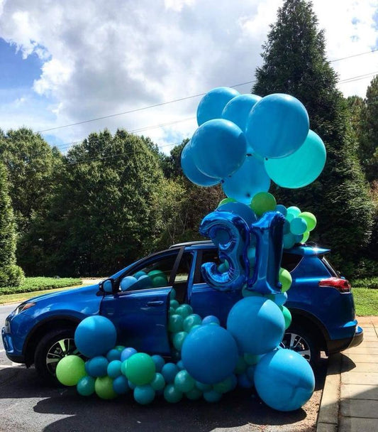 Car Surprise Balloon Organic Chain Arrangement, 36-inch Helium with Foil '31' Colors Blue and Green - Perfect for Any Bold Celebrations